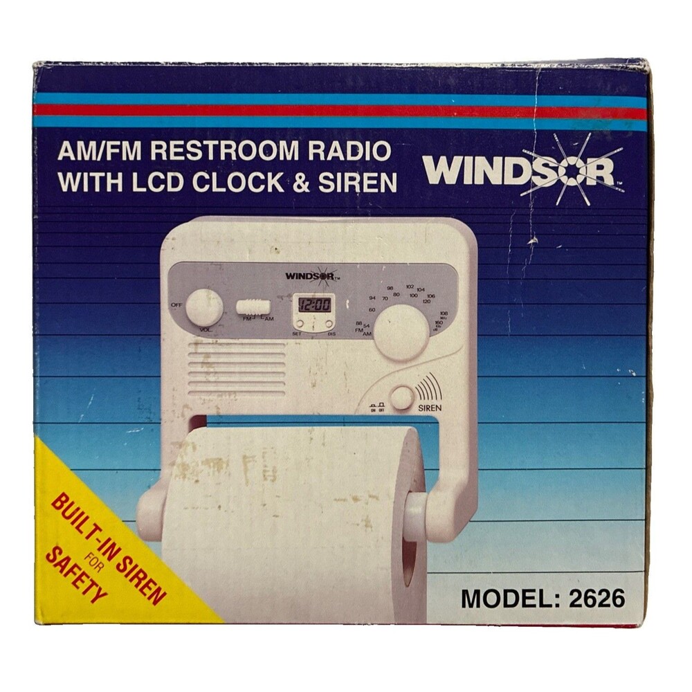 WINDSOR AM/FM Restroom Radio LCD Clock Siren 1994 MODEL 2626 Rotary Vol Control